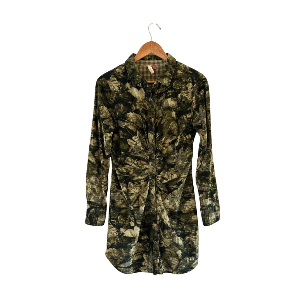 Pilcro Shirt Dress Womens 6 Camouflage Corduroy Ruched‎ Button Front Festival